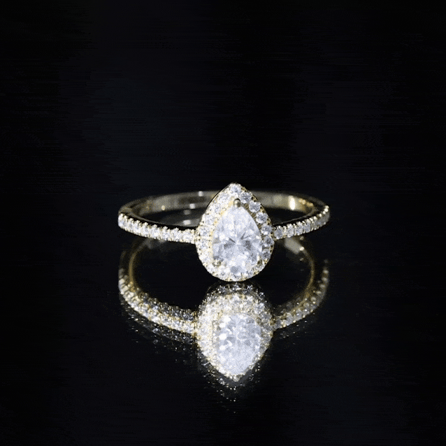 Certified 0.7 Carat Pear Shaped Moissanite Halo Engagement Ring