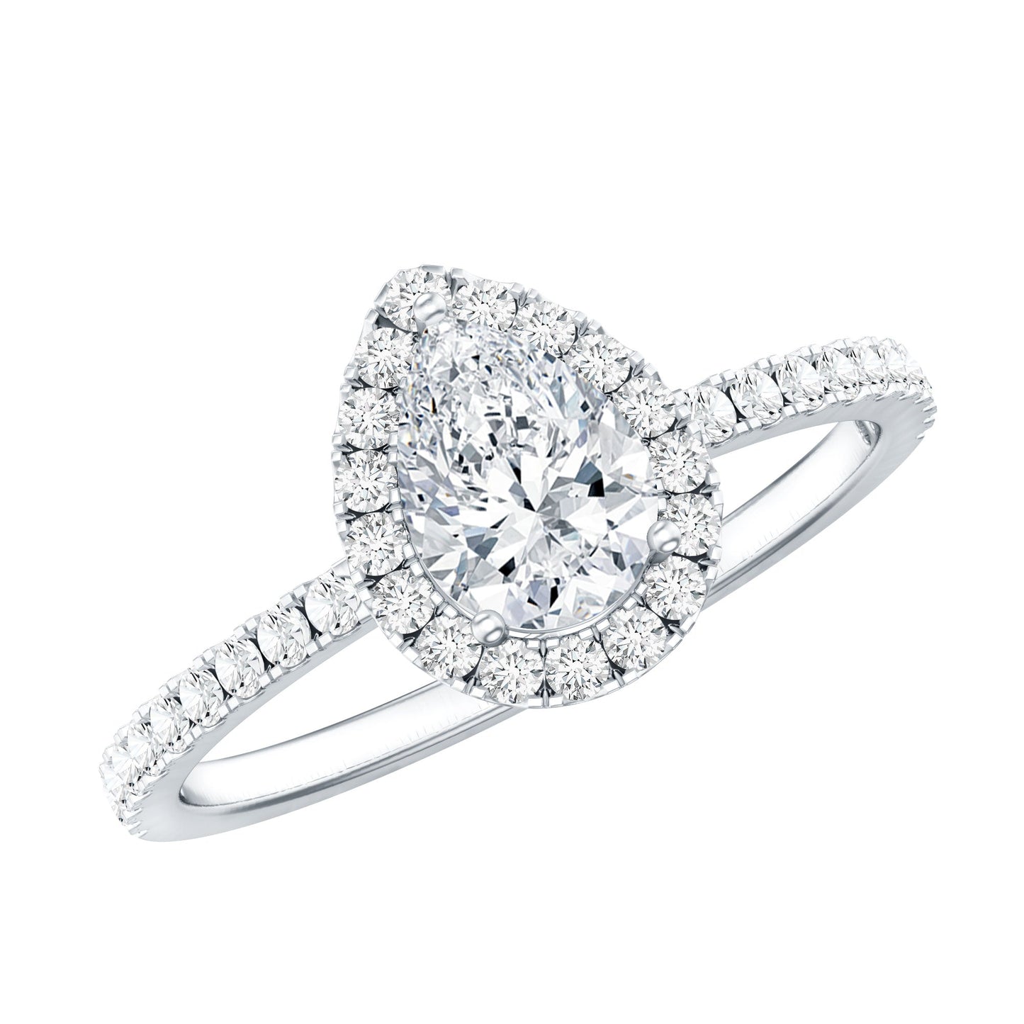 Certified 0.7 Carat Pear Shaped Moissanite Halo Engagement Ring