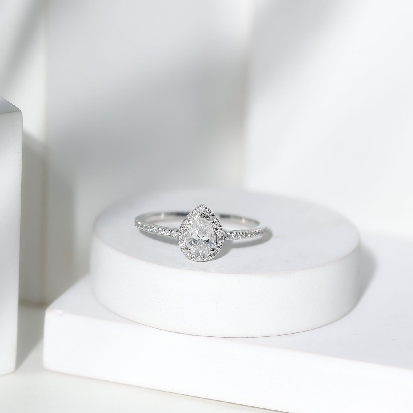 Certified 0.7 Carat Pear Shaped Moissanite Halo Engagement Ring