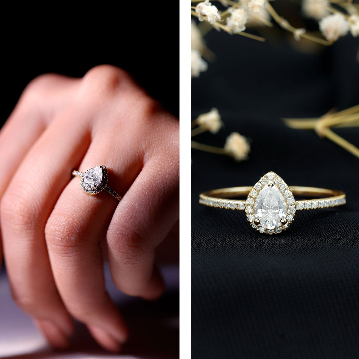 Certified 0.7 Carat Pear Shaped Moissanite Halo Engagement Ring
