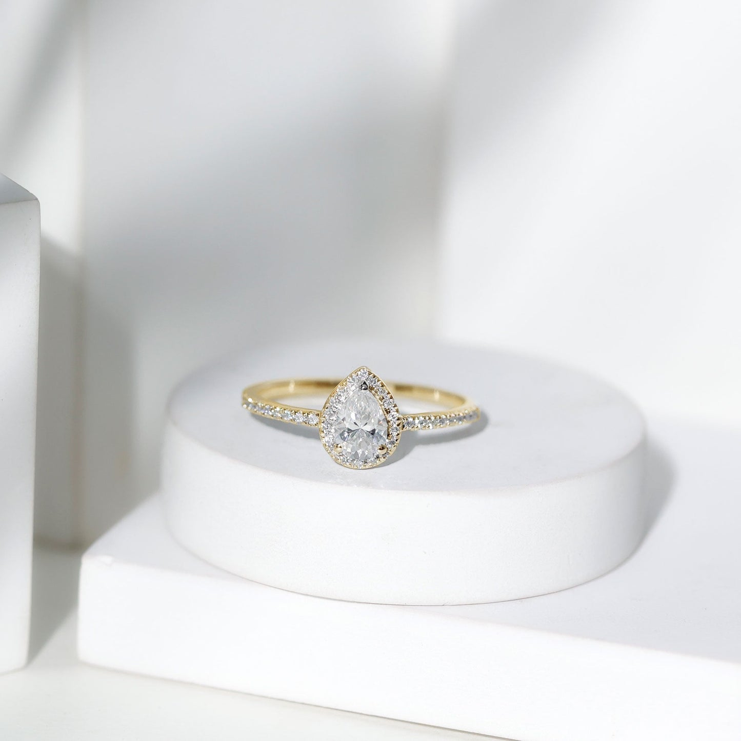 Certified 0.7 Carat Pear Shaped Moissanite Halo Engagement Ring