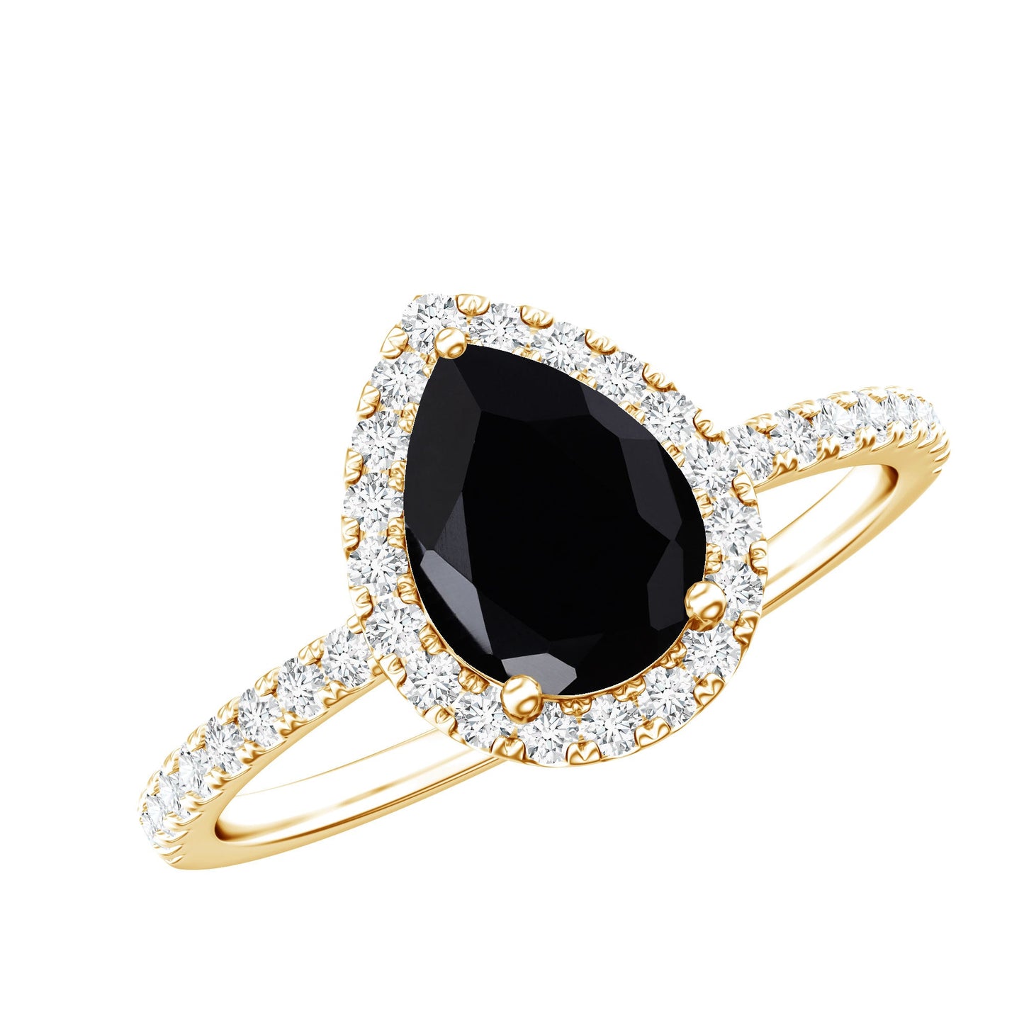 Certified 0.85 Carat Lab Grown Black Diamond Teardrop Engagement Ring with White Diamond Halo
