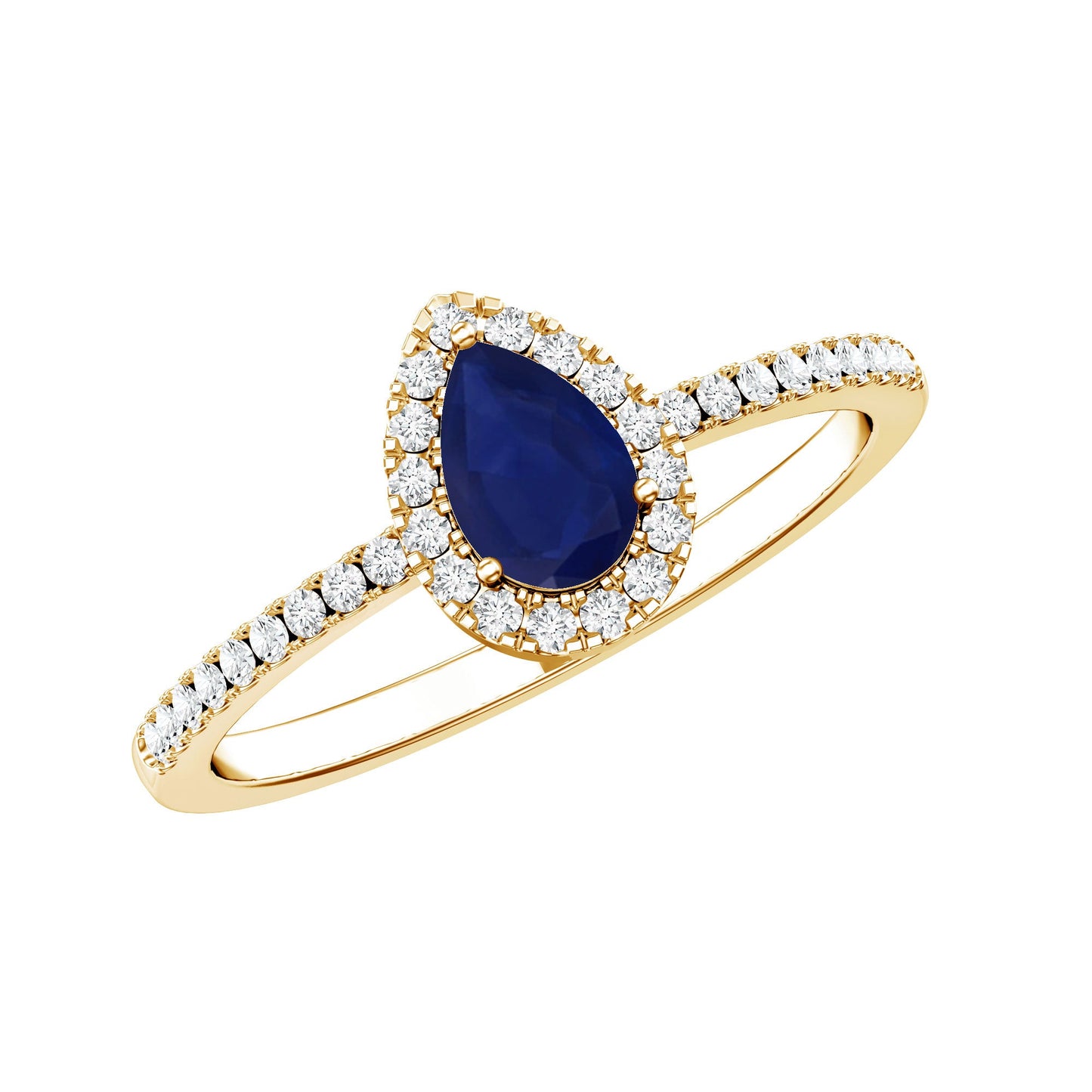 Natural Half Carat Blue Sapphire Teardrop Engagement Ring with Diamond Halo