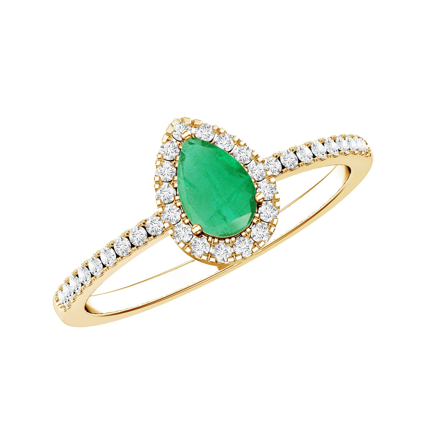 0.3 Carat Pear Cut Emerald Teardrop Engagement Ring with Diamond Halo