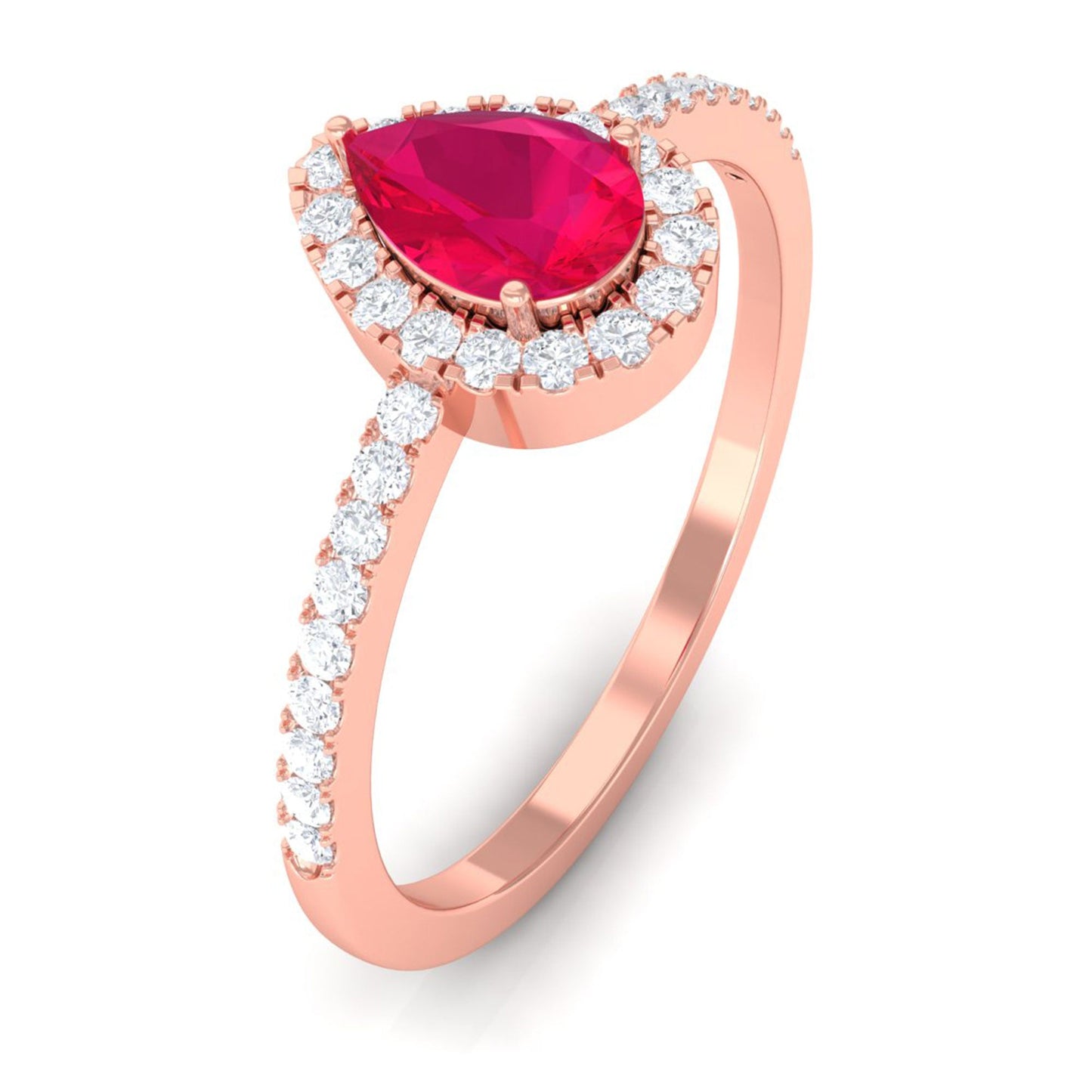 Natural Ruby Teardrop Ring with Diamond Halo