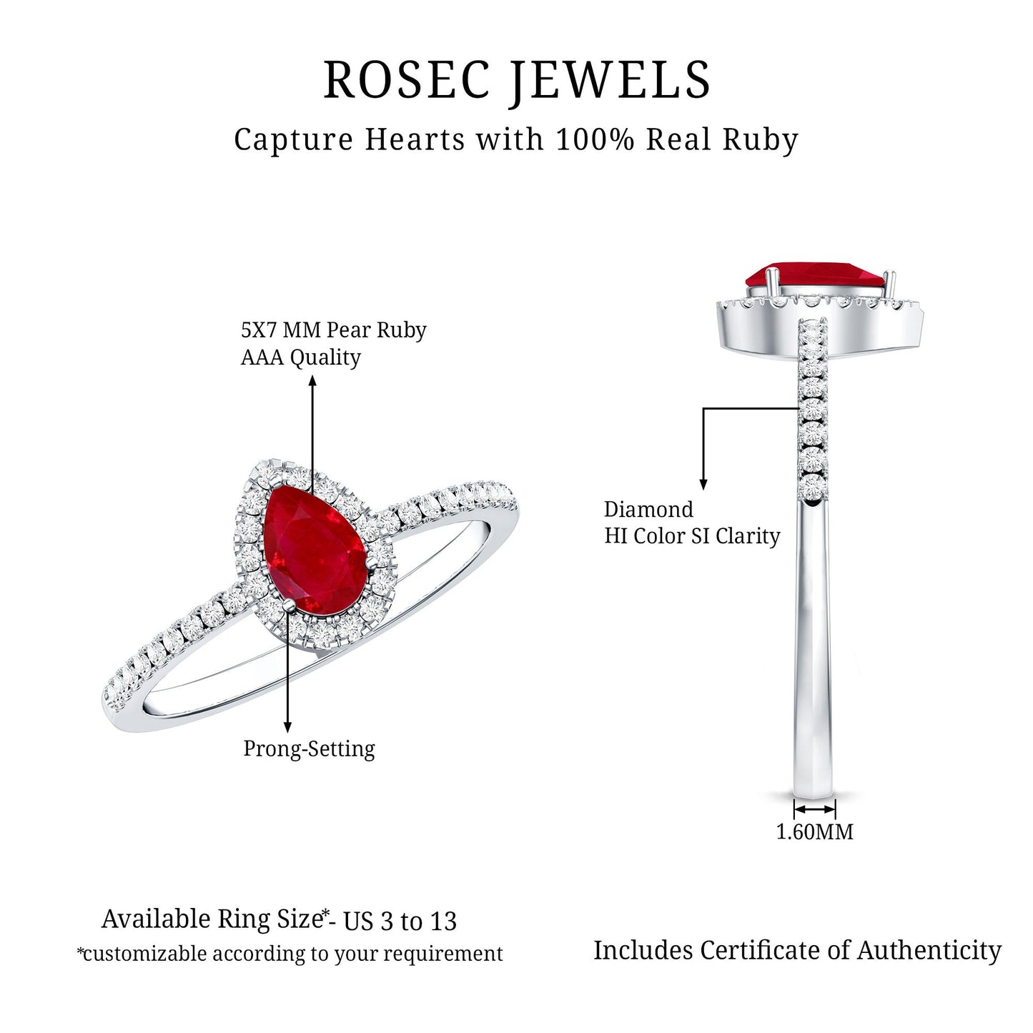 Natural Ruby Teardrop Ring with Diamond Halo