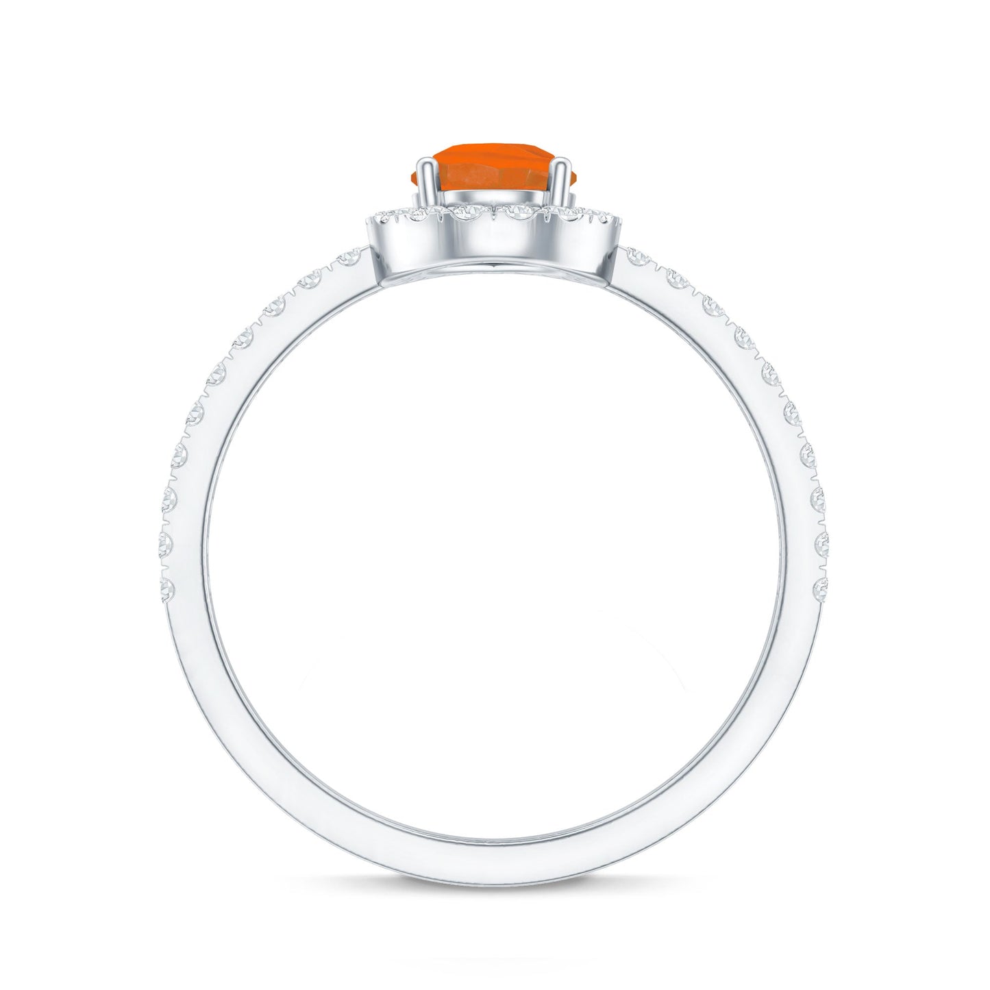 Genuine Fire Opal Teardrop Ring with Diamond Halo