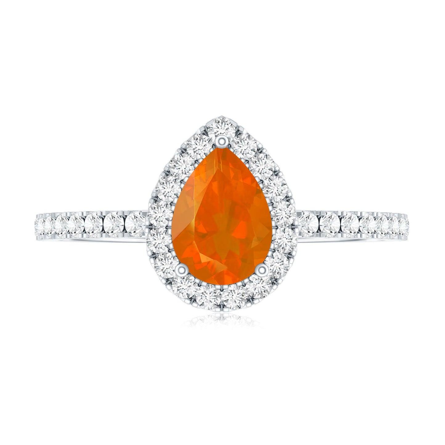 Genuine Fire Opal Teardrop Ring with Diamond Halo