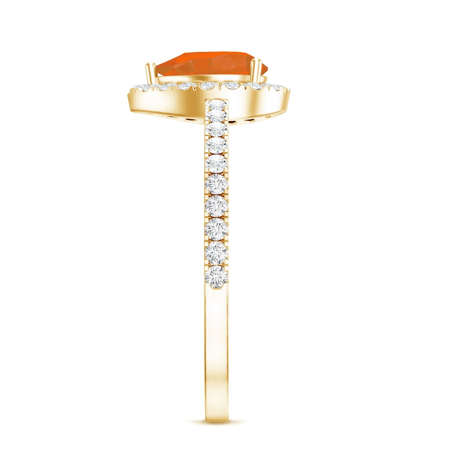 Genuine Fire Opal Teardrop Ring with Diamond Halo