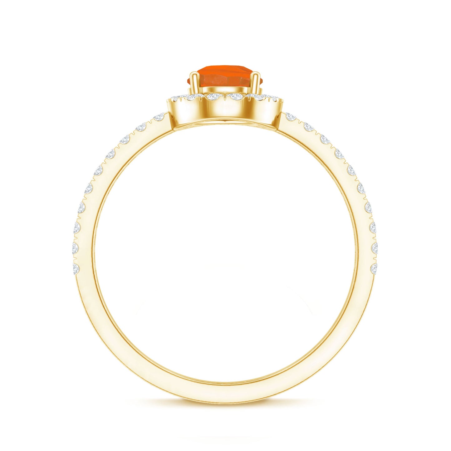 Genuine Fire Opal Teardrop Ring with Diamond Halo