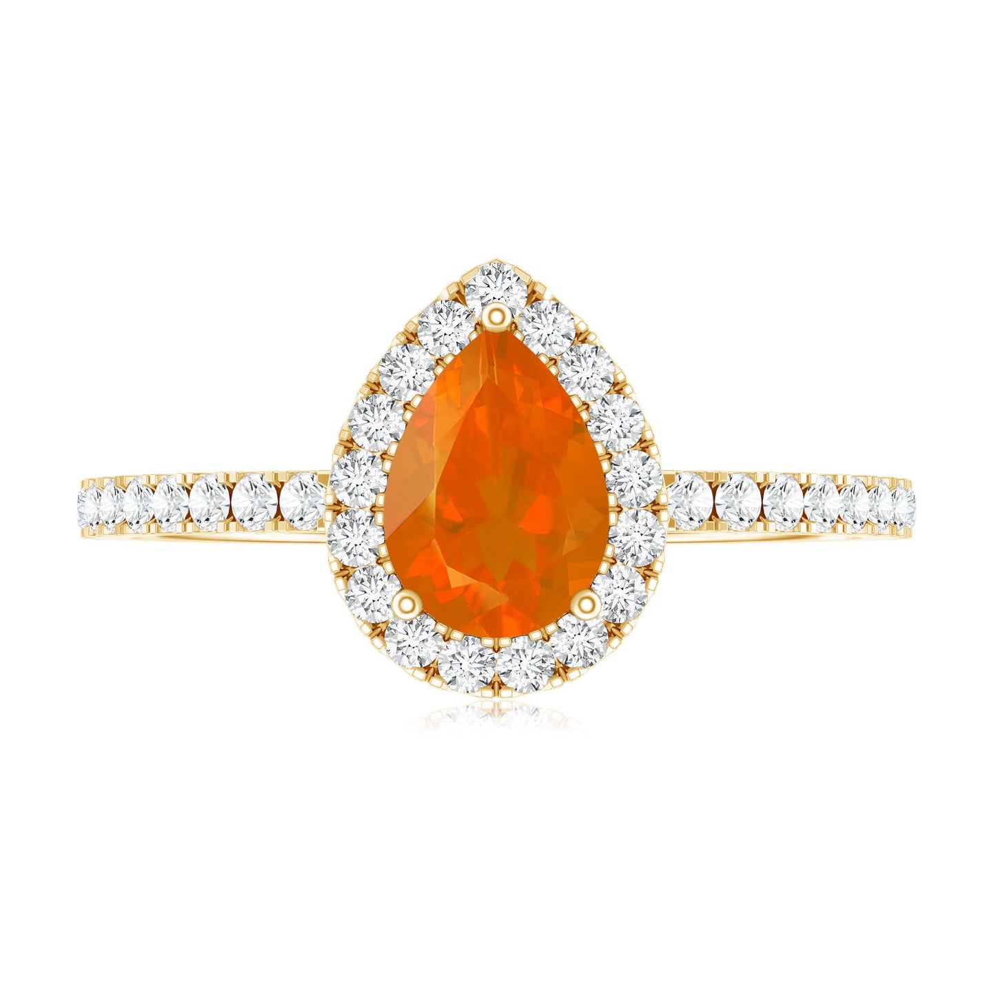 Genuine Fire Opal Teardrop Ring with Diamond Halo