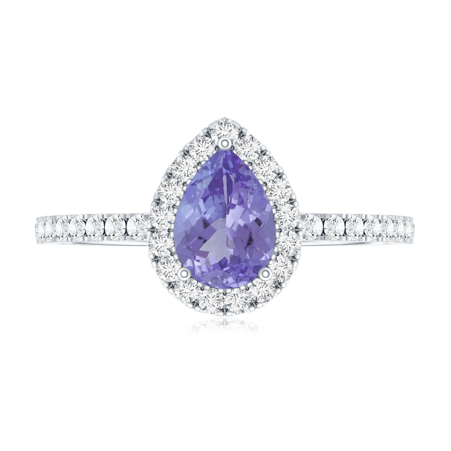 Real 0.84 Carat Tanzanite Teardrop Engagement Ring with Diamond Halo