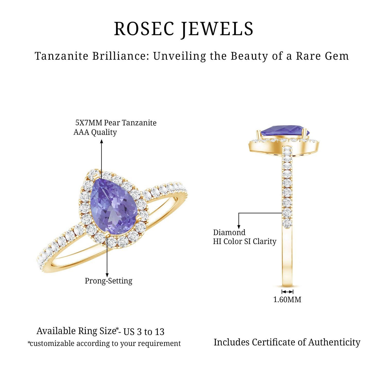 Real 0.84 Carat Tanzanite Teardrop Engagement Ring with Diamond Halo