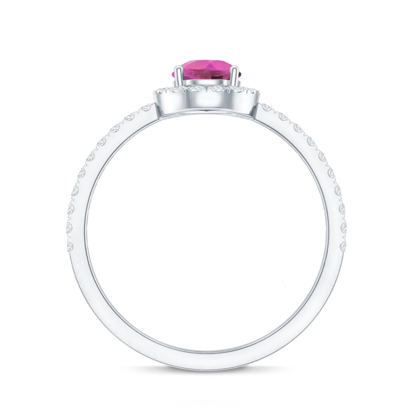 Natural Pink Tourmaline Teardrop Ring with Diamond Halo