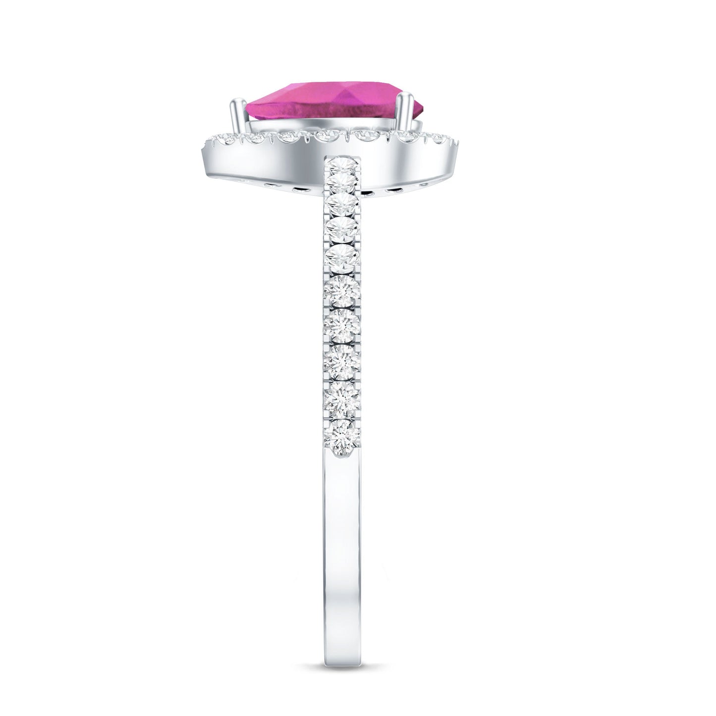 Natural Pink Tourmaline Teardrop Ring with Diamond Halo