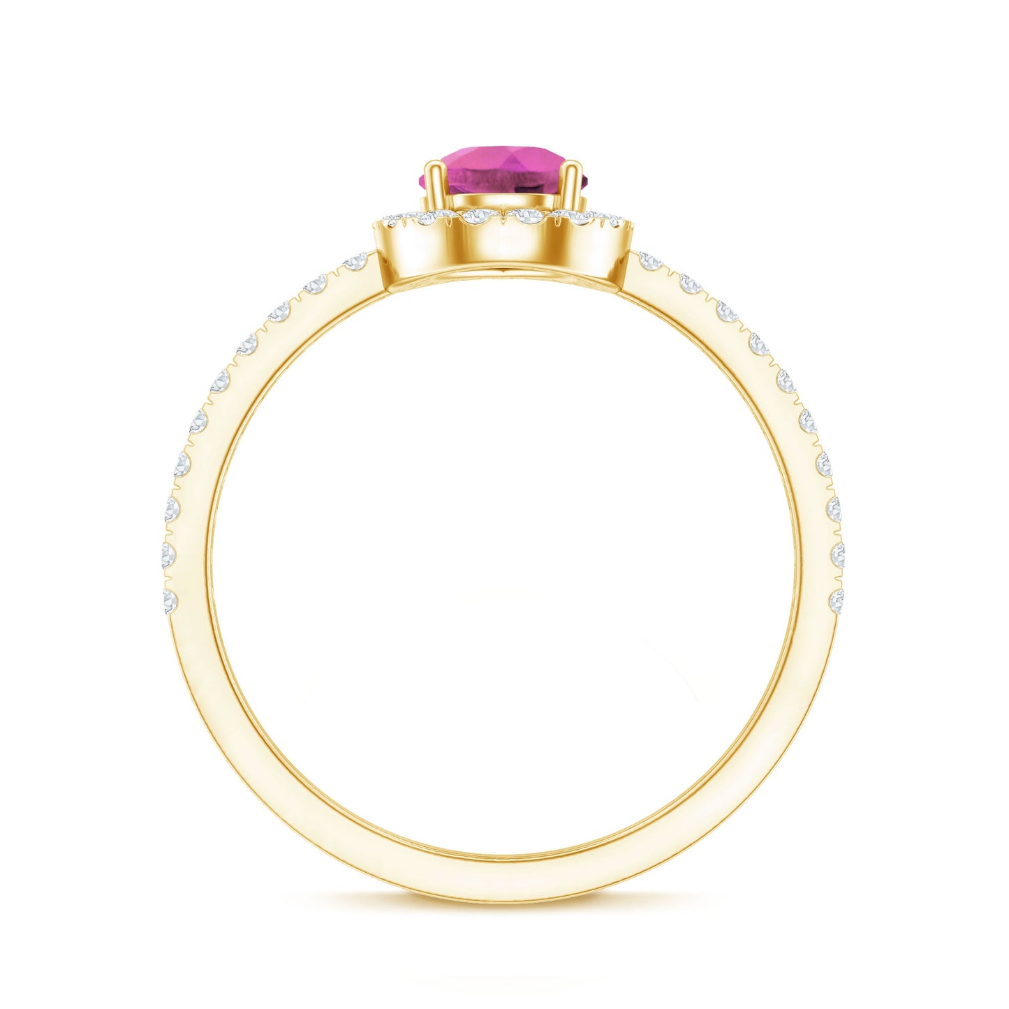 Natural Pink Tourmaline Teardrop Ring with Diamond Halo