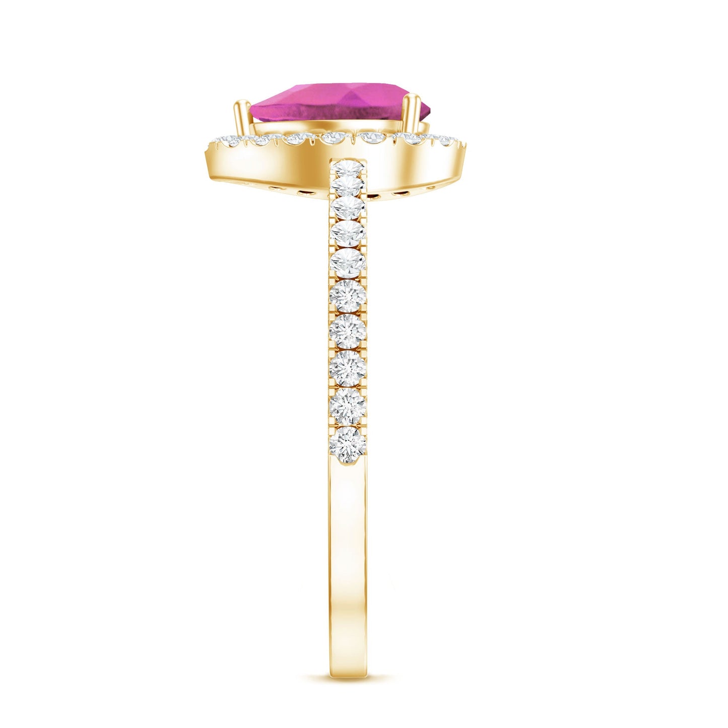 Natural Pink Tourmaline Teardrop Ring with Diamond Halo