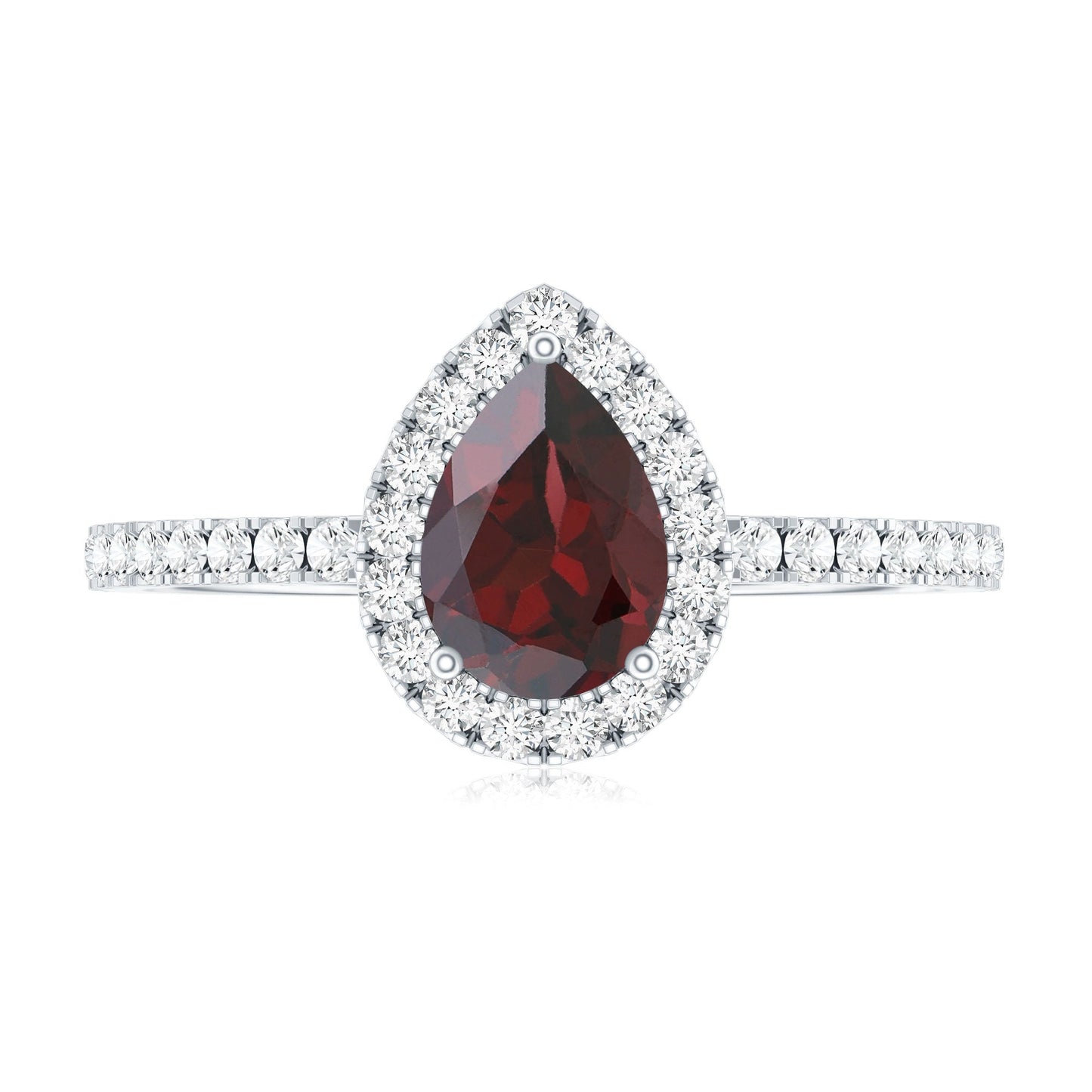 Natural 0.8 Carat Garnet Teardrop Engagement Ring with Diamond Halo
