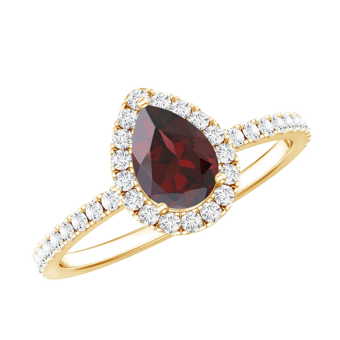 Natural 0.8 Carat Garnet Teardrop Engagement Ring with Diamond Halo