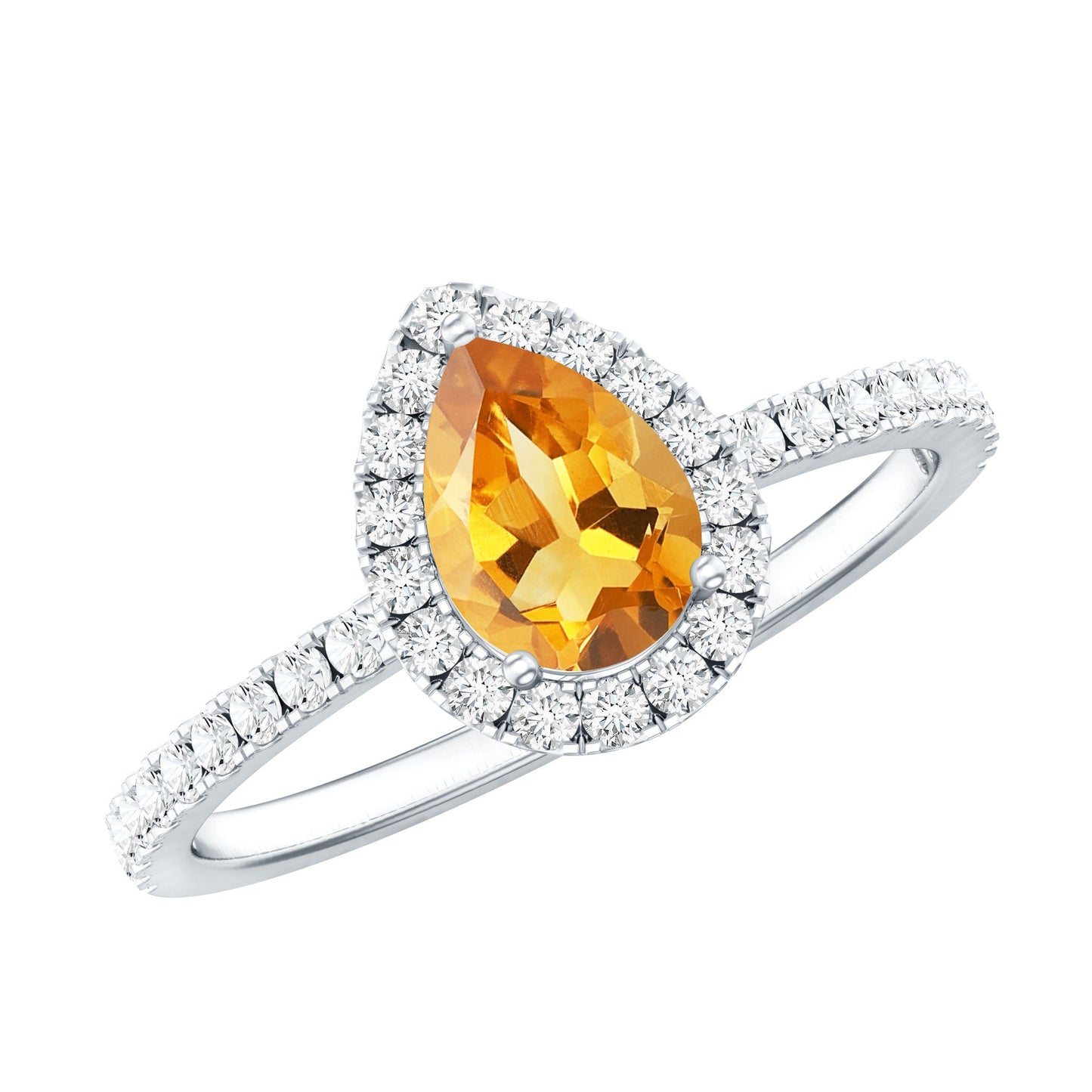 Classic Citrine Teardrop Engagement Ring with Diamond Halo