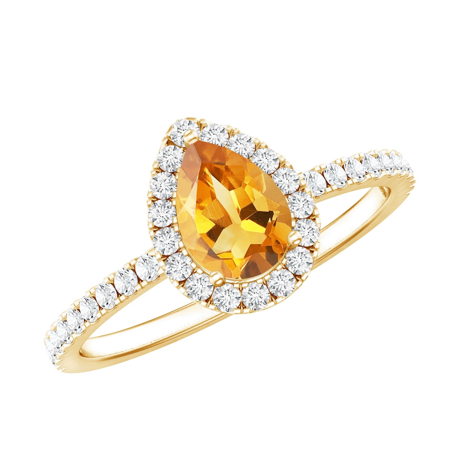Classic Citrine Teardrop Engagement Ring with Diamond Halo