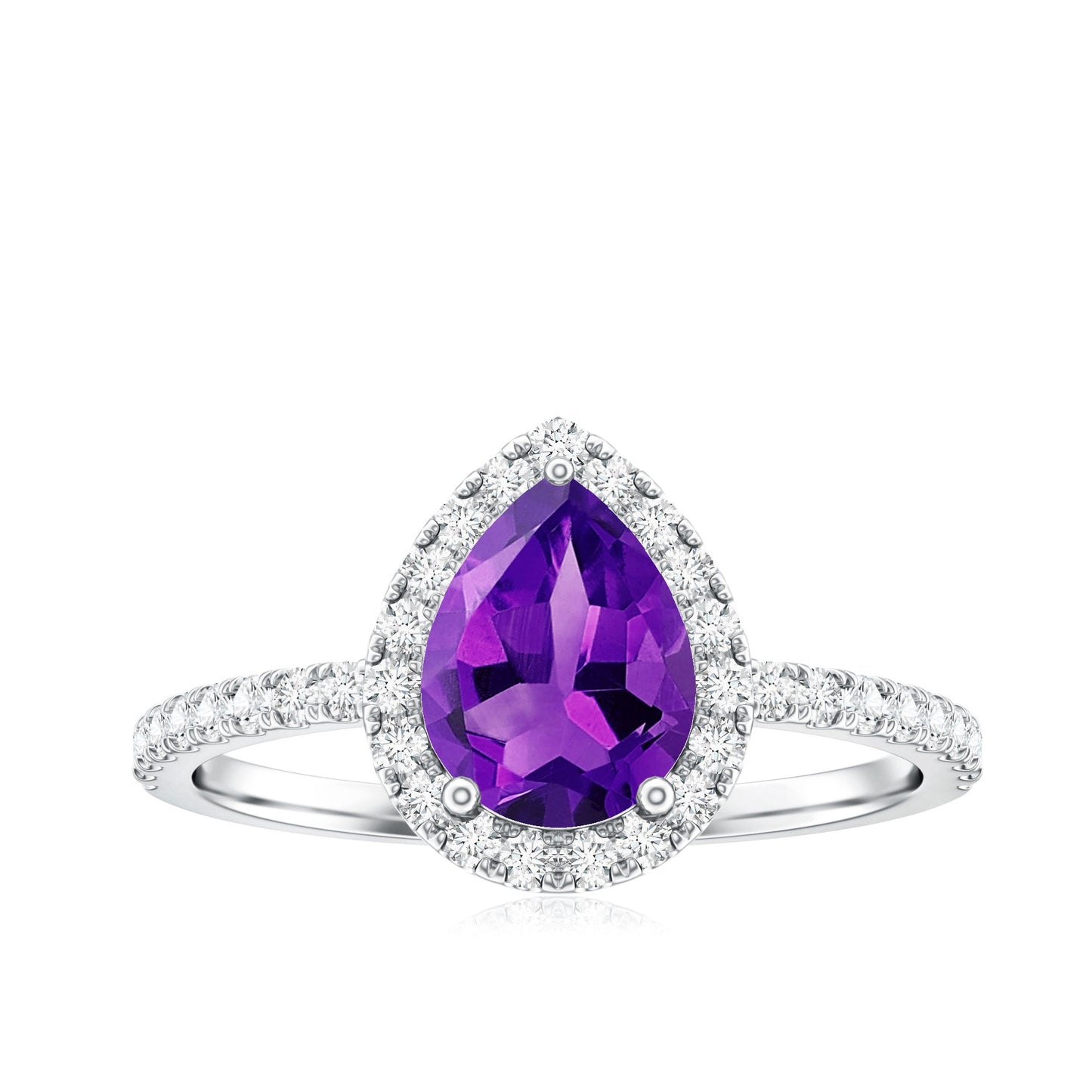 Natural Amethyst Teardrop Engagement Ring with Diamond Halo