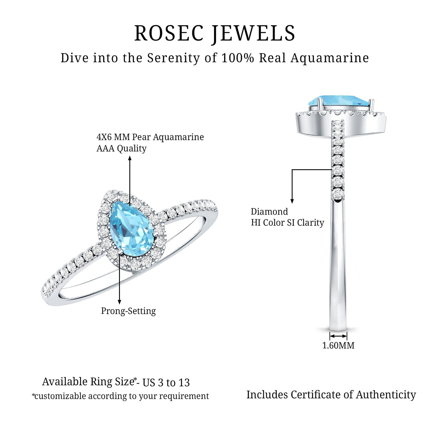 Natural Aquamarine Teardrop Engagement Ring with Diamond Halo