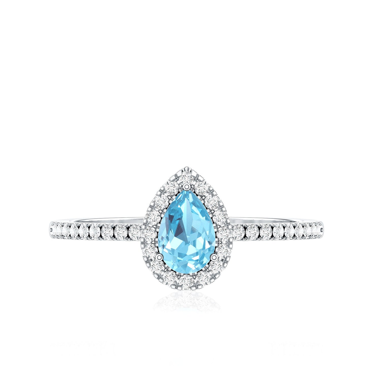 Natural Aquamarine Teardrop Engagement Ring with Diamond Halo