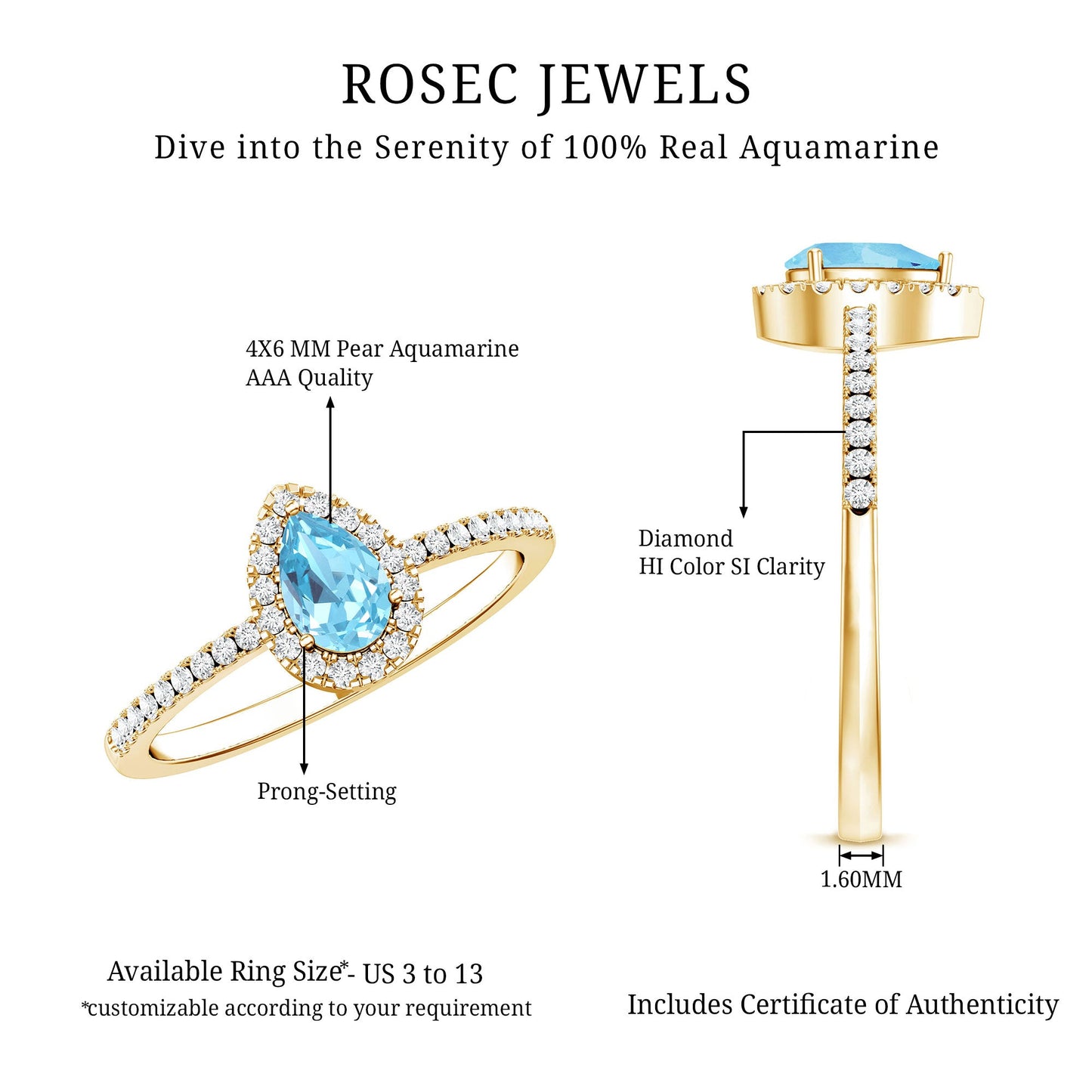 Natural Aquamarine Teardrop Engagement Ring with Diamond Halo
