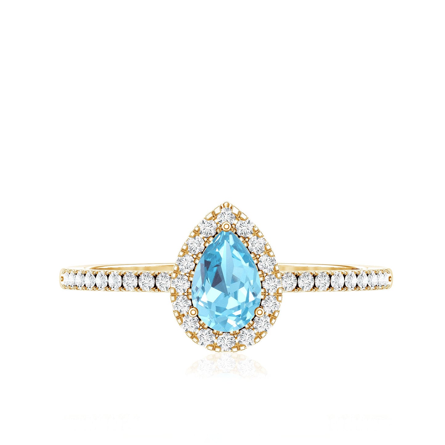 Natural Aquamarine Teardrop Engagement Ring with Diamond Halo