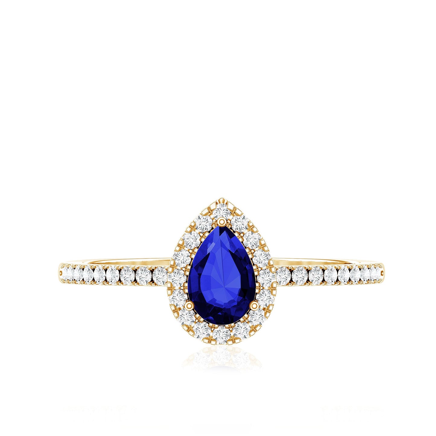 Certified Half Carat Lab Grown Blue Sapphire Teardrop Engagement Ring with Diamond Halo