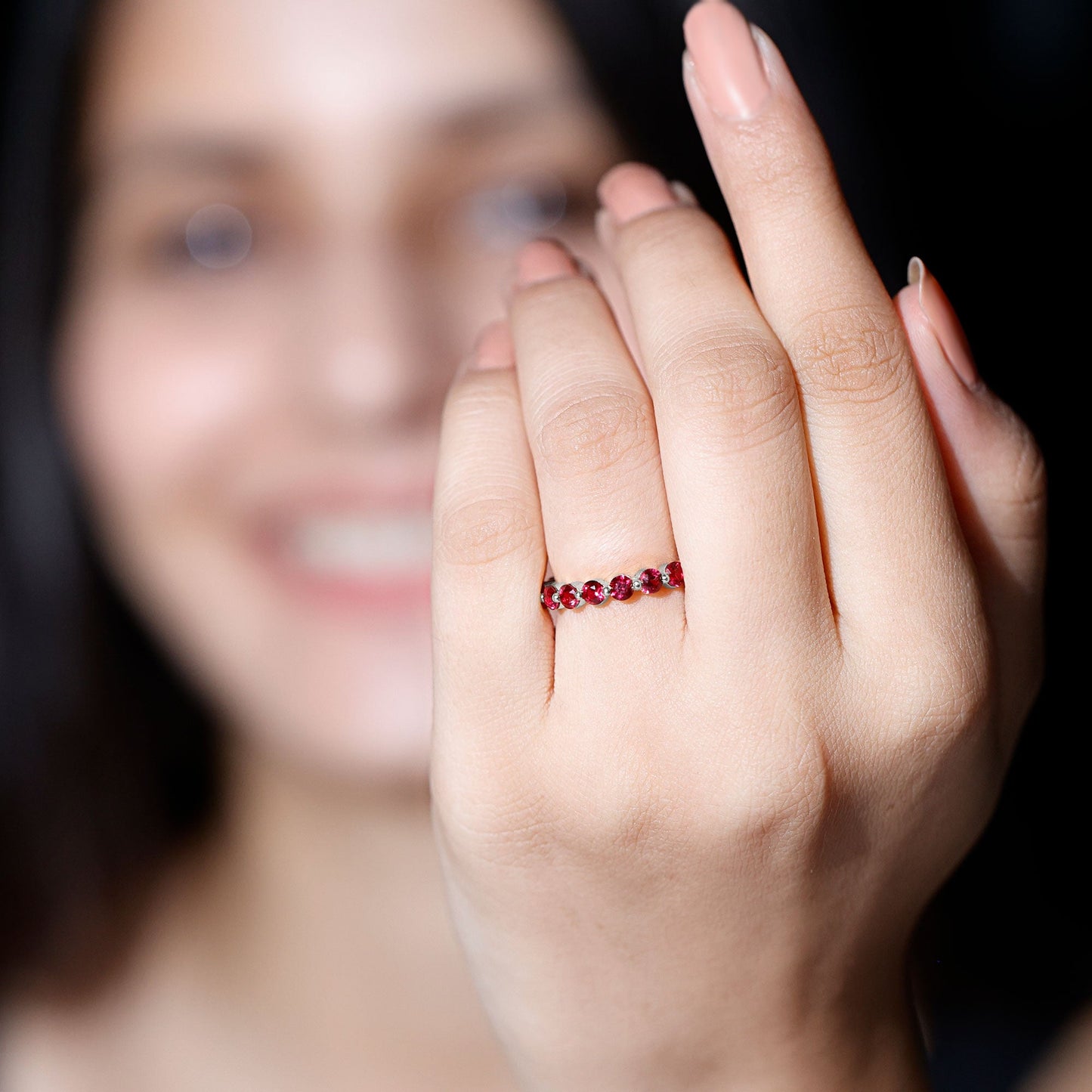 Certified Lab Created Ruby Eternity Wedding Band for Women
