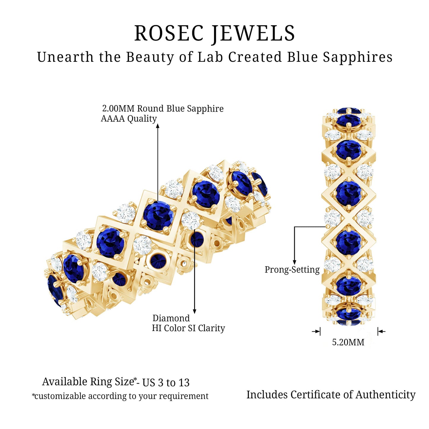 Lab Created Blue Sapphire and Diamond Designer Wedding Band for Women