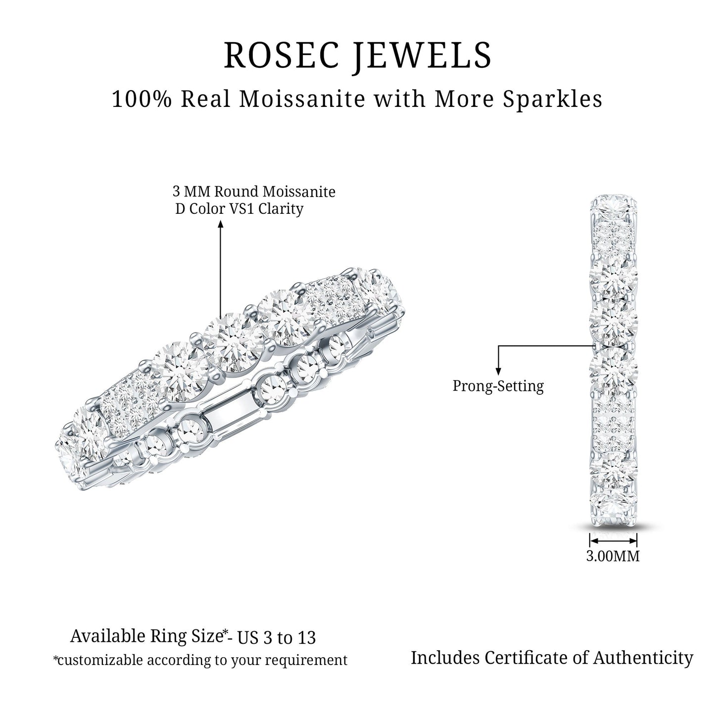 Designer Round Moissanite Full Eternity Ring for Women