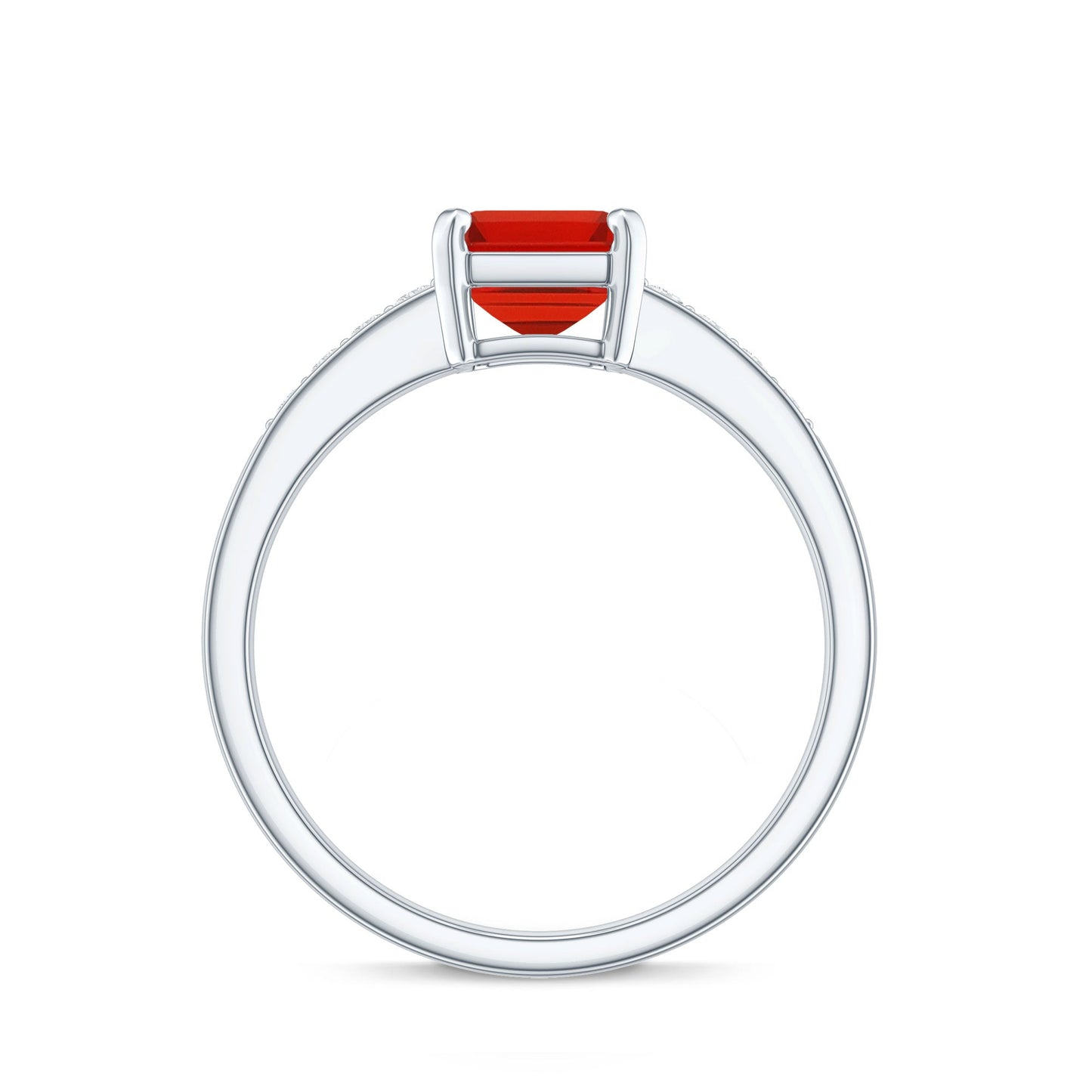 Emerald Cut Real Fire Opal Solitaire Engagement Ring with Diamond