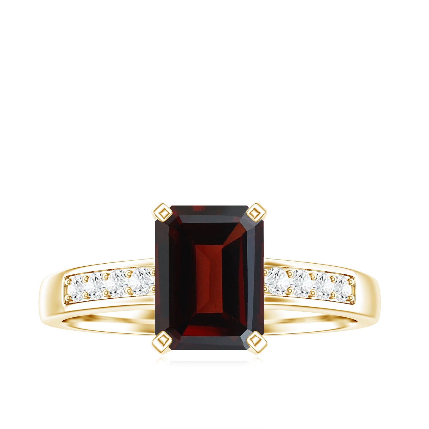 Certified Natural 2 Carat Garnet Emerald Cut Engagement Ring with Diamond