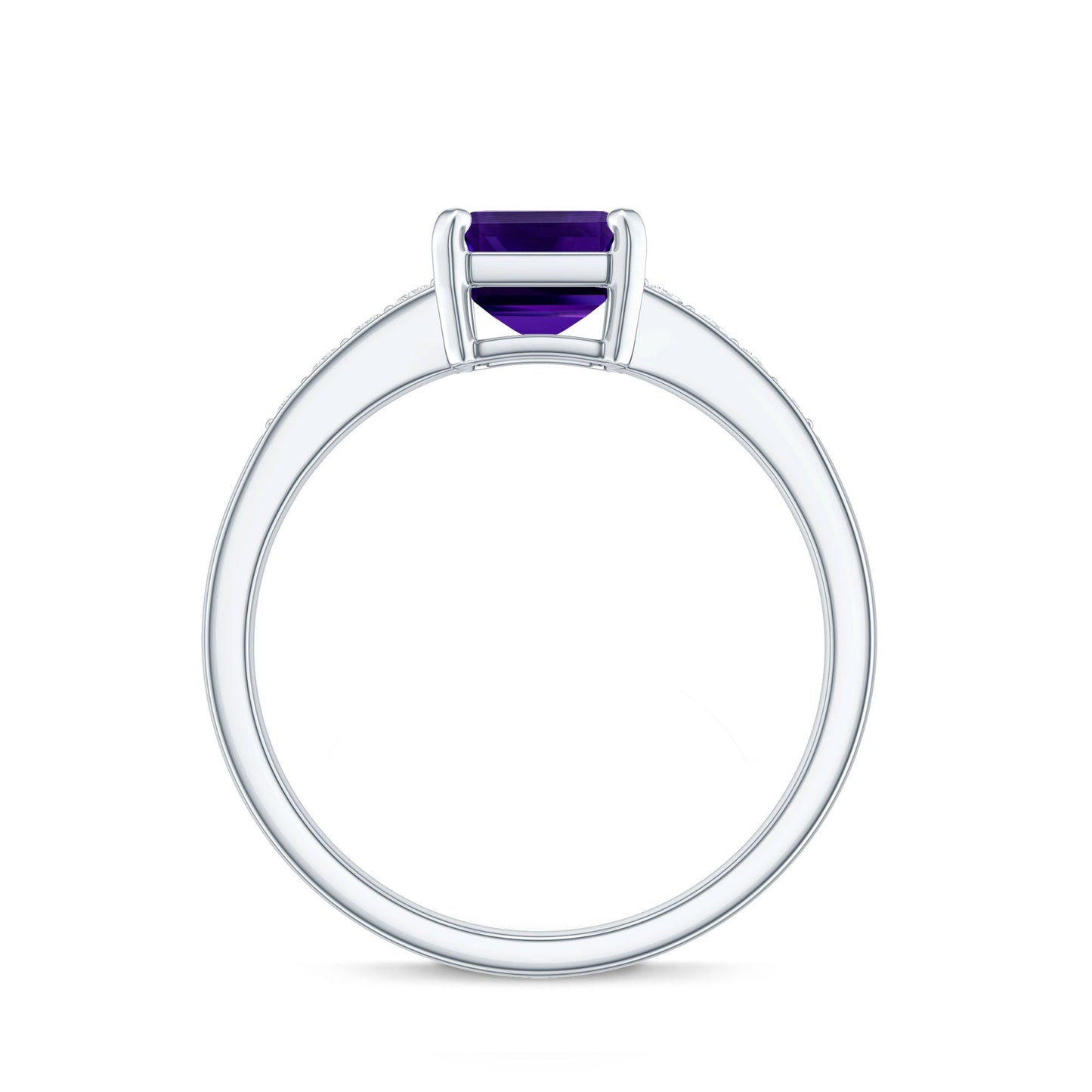 Natural 1.4 Carat Amethyst Emerald Cut Engagement Ring with Diamond