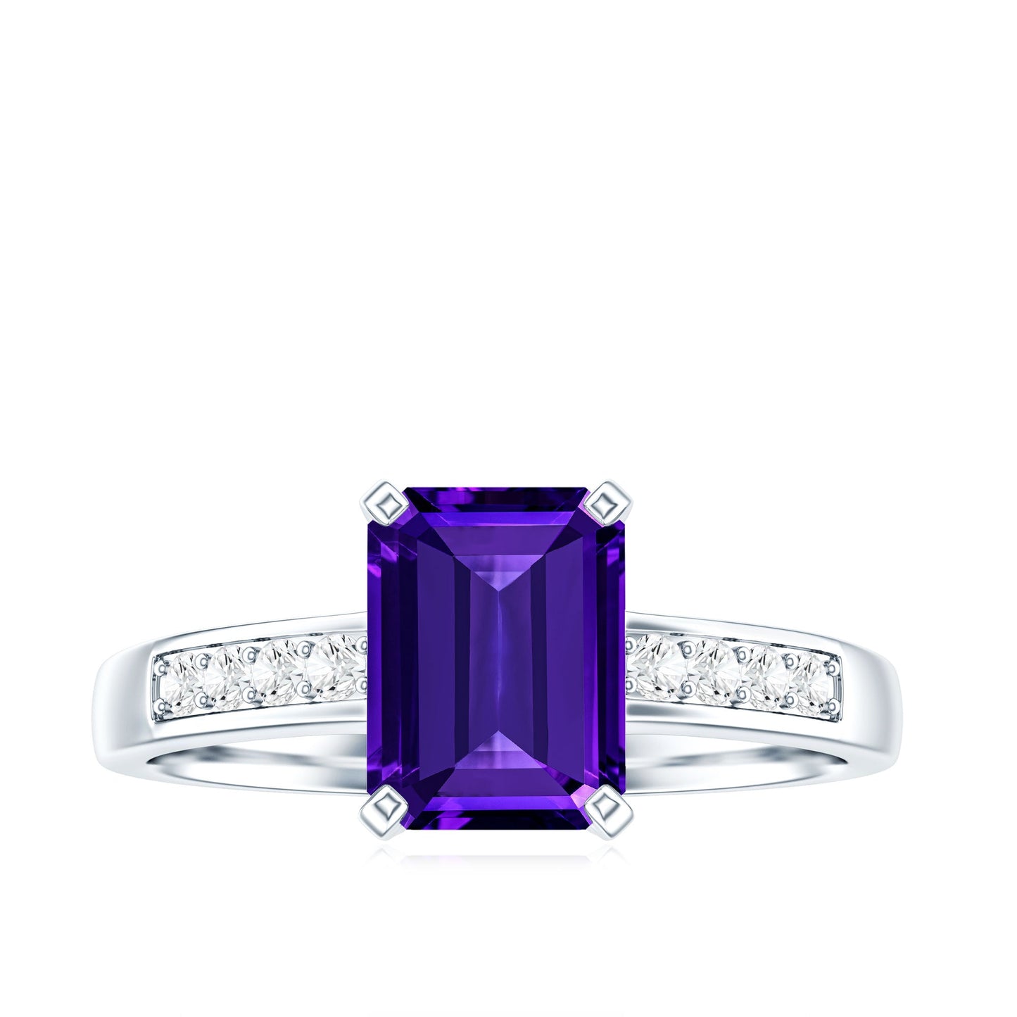 Natural 1.4 Carat Amethyst Emerald Cut Engagement Ring with Diamond