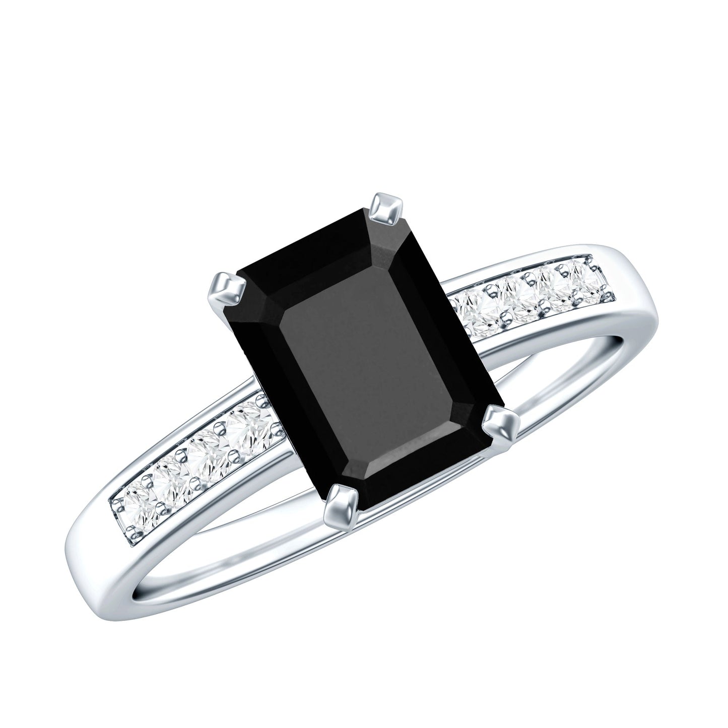 1.8 Carat Emerald Cut Black Onyx Engagement Ring with Diamond