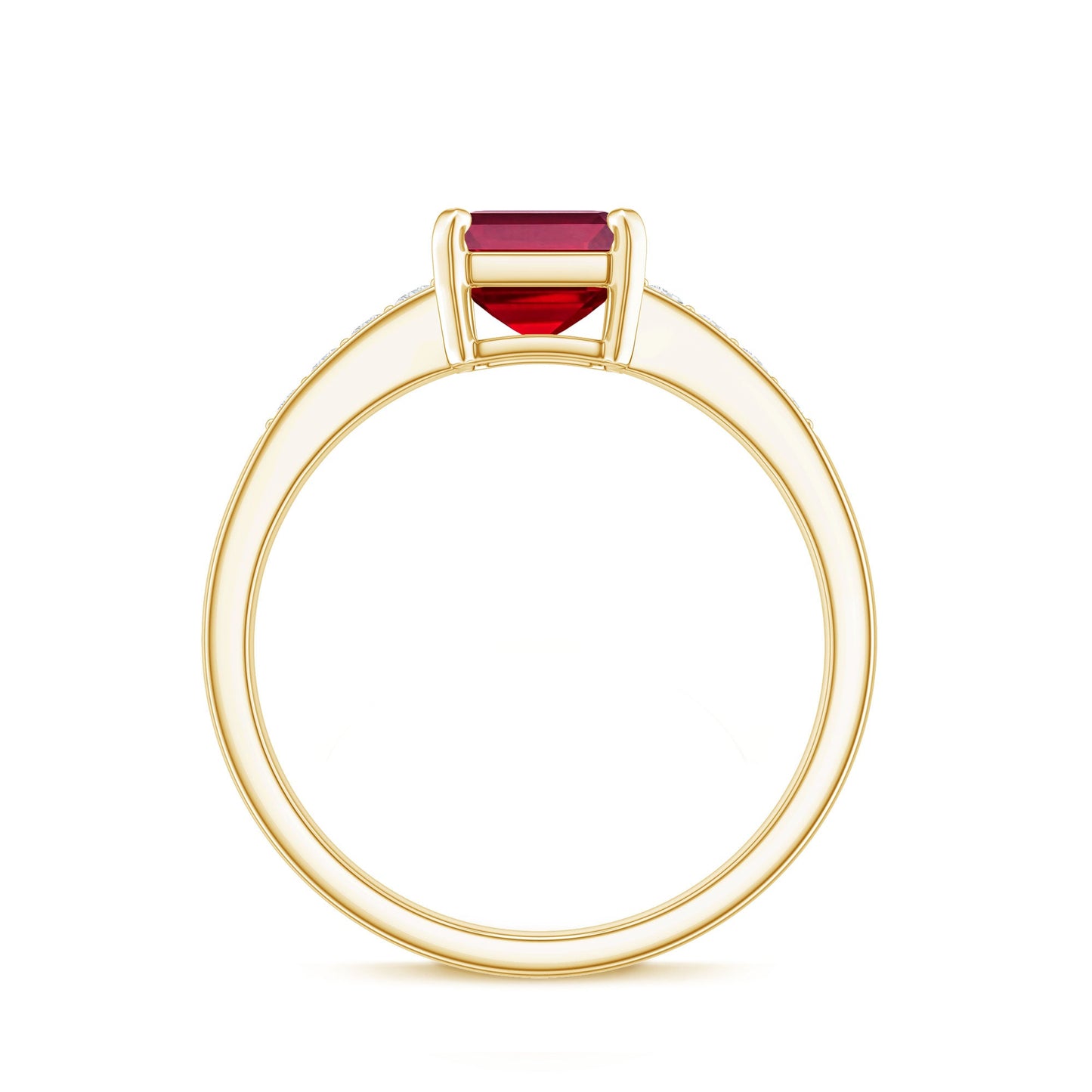 Lab Grown Ruby Emerald Cut Engagement Ring with Real Diamond