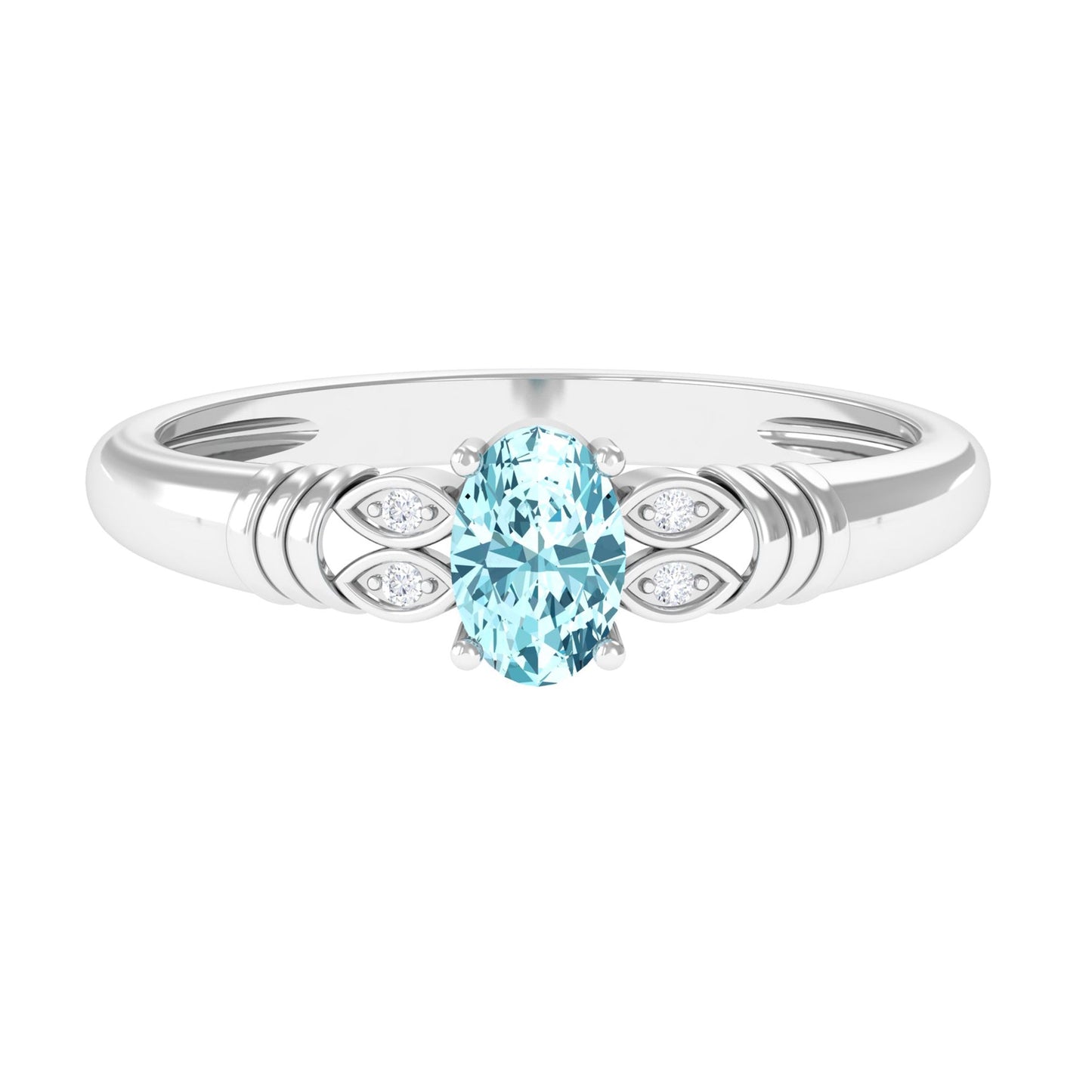 Natural 1 Carat Aquamarine Oval Engagement Ring with Diamond
