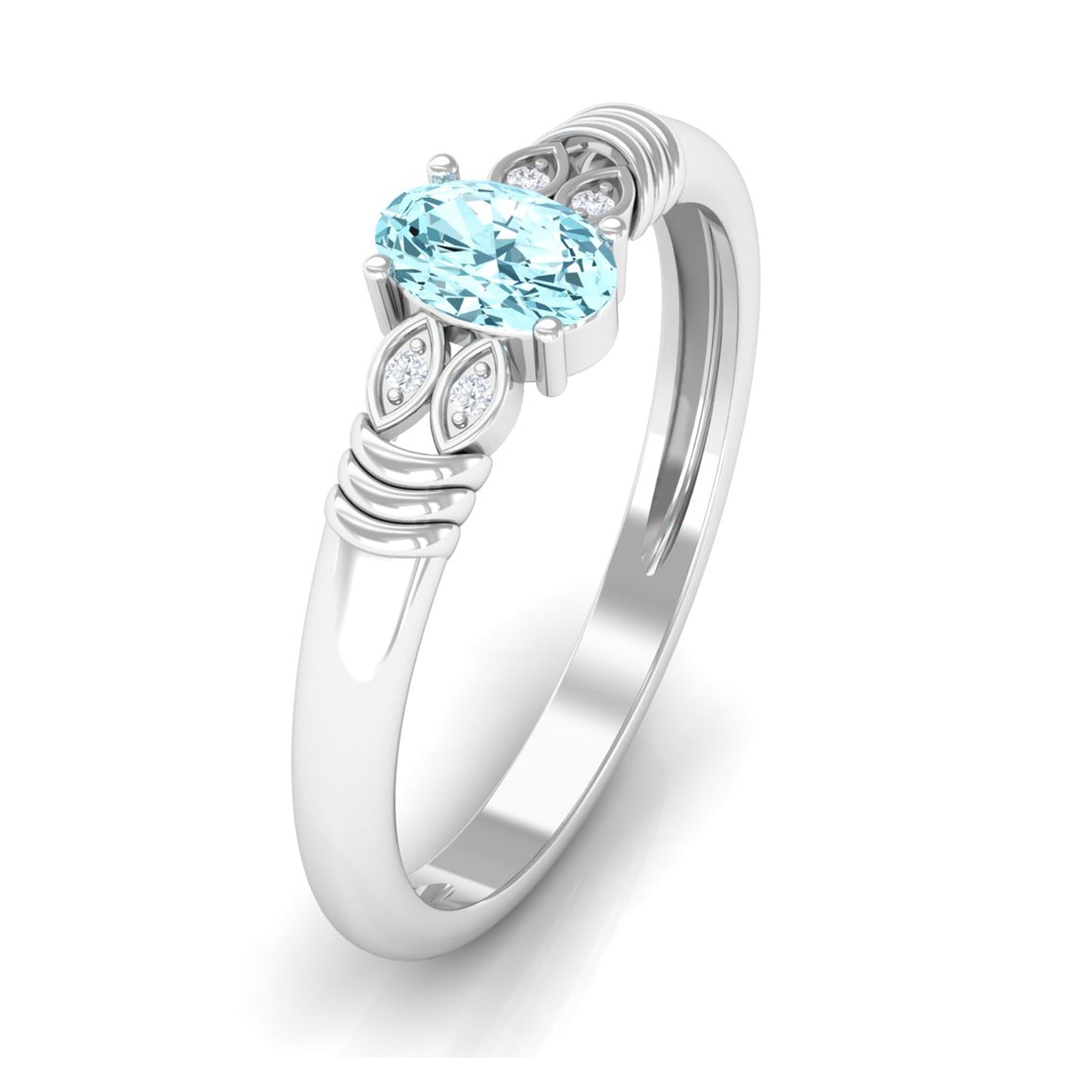 Natural 1 Carat Aquamarine Oval Engagement Ring with Diamond