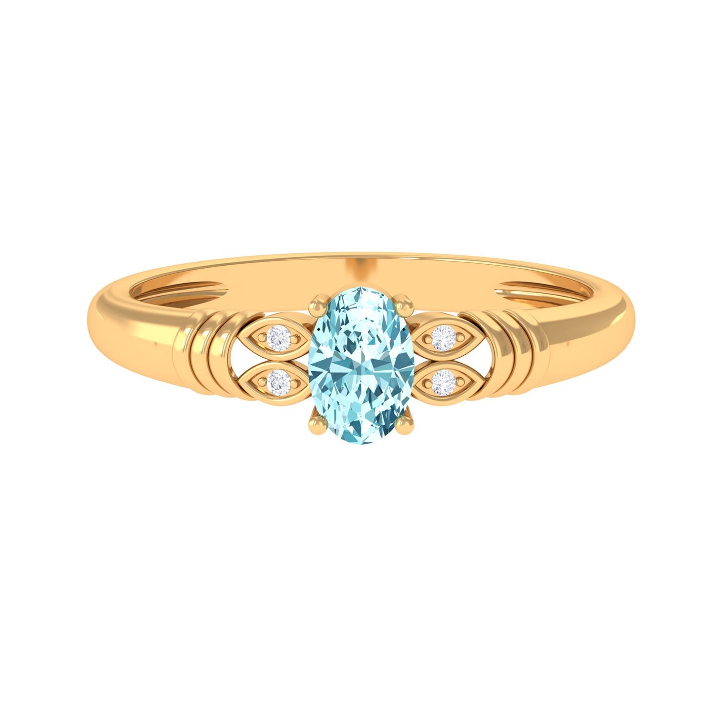 Natural 1 Carat Aquamarine Oval Engagement Ring with Diamond