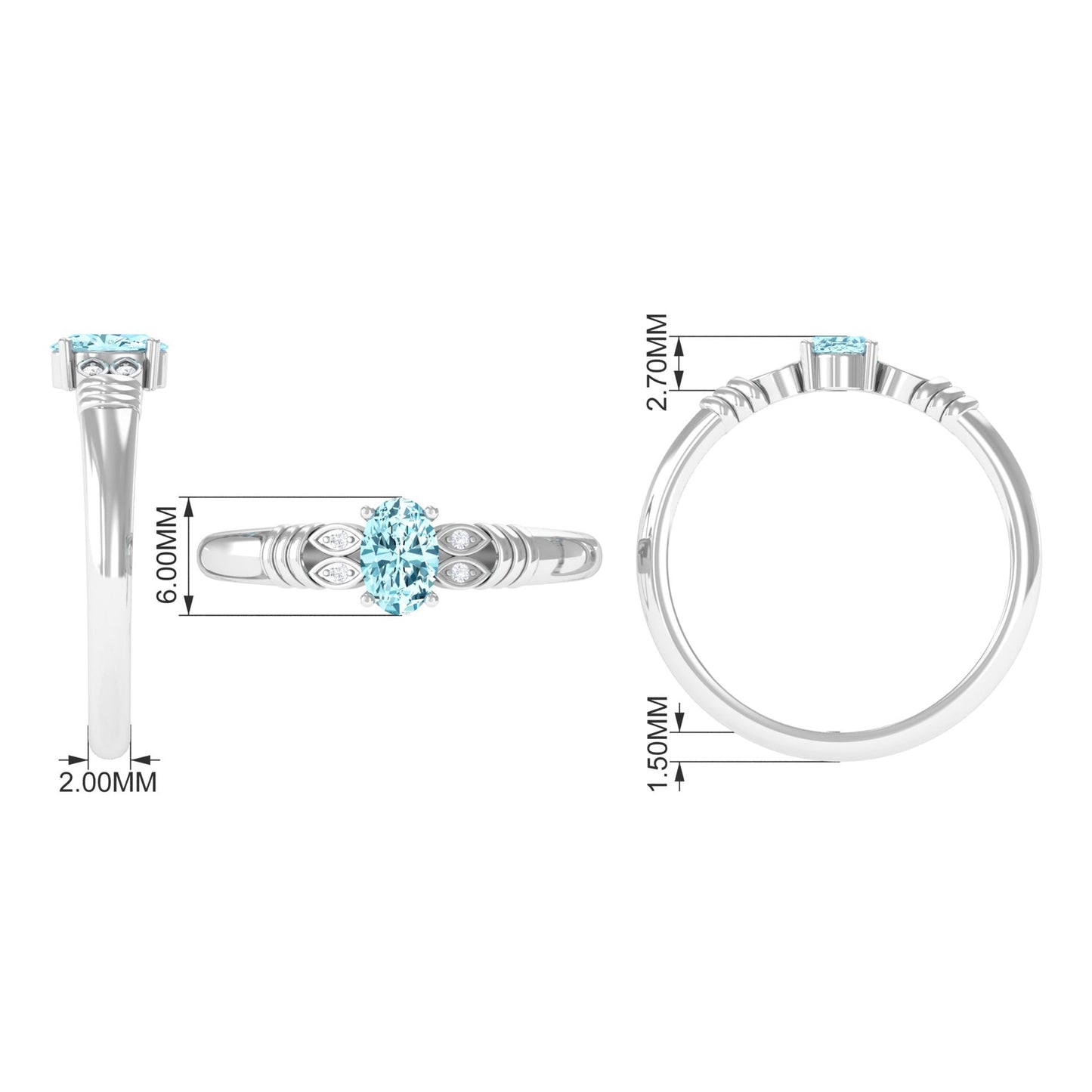 Natural 1 Carat Aquamarine Oval Engagement Ring with Diamond