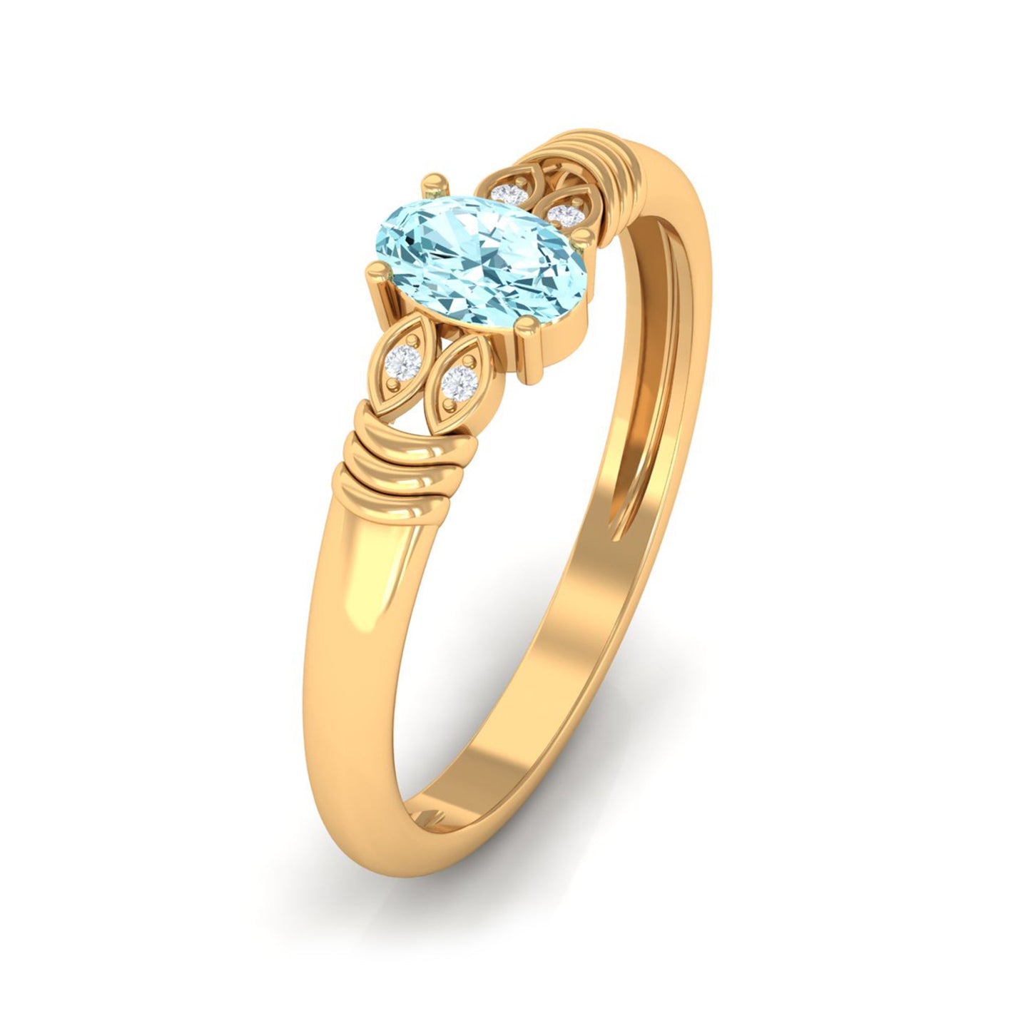 Natural 1 Carat Aquamarine Oval Engagement Ring with Diamond