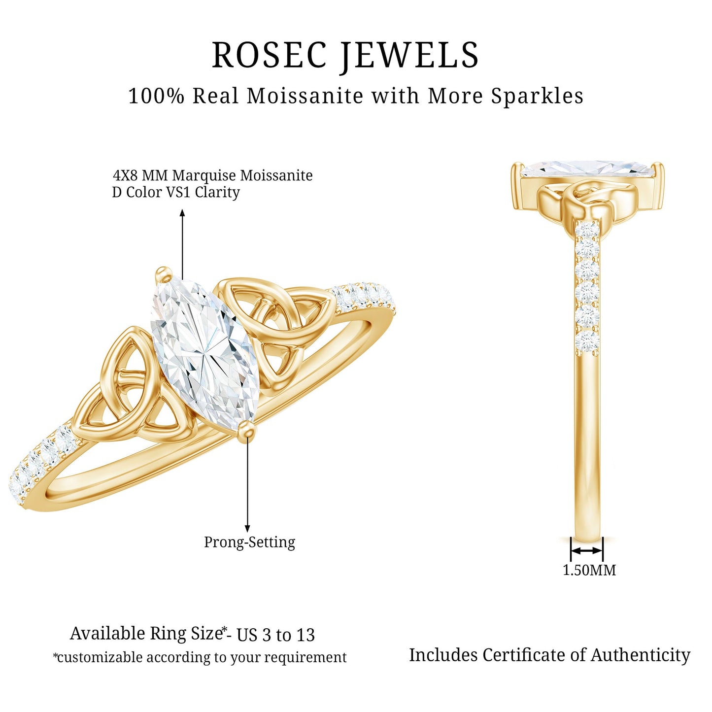 Marquise Cut Moissanite Celtic Knot Engagement Ring
