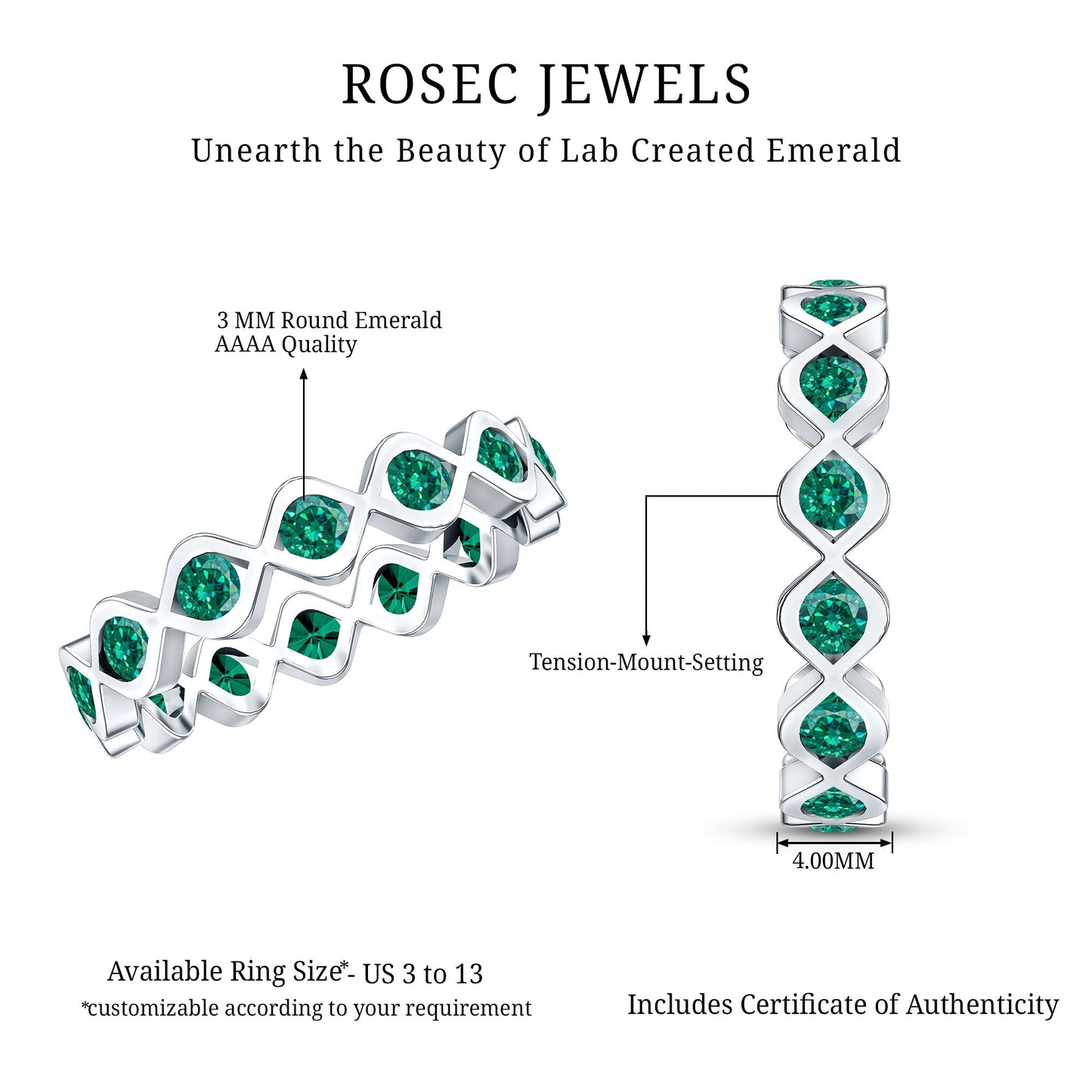 Certified Lab Grown Emerald Infinity Twisted Eternity Ring