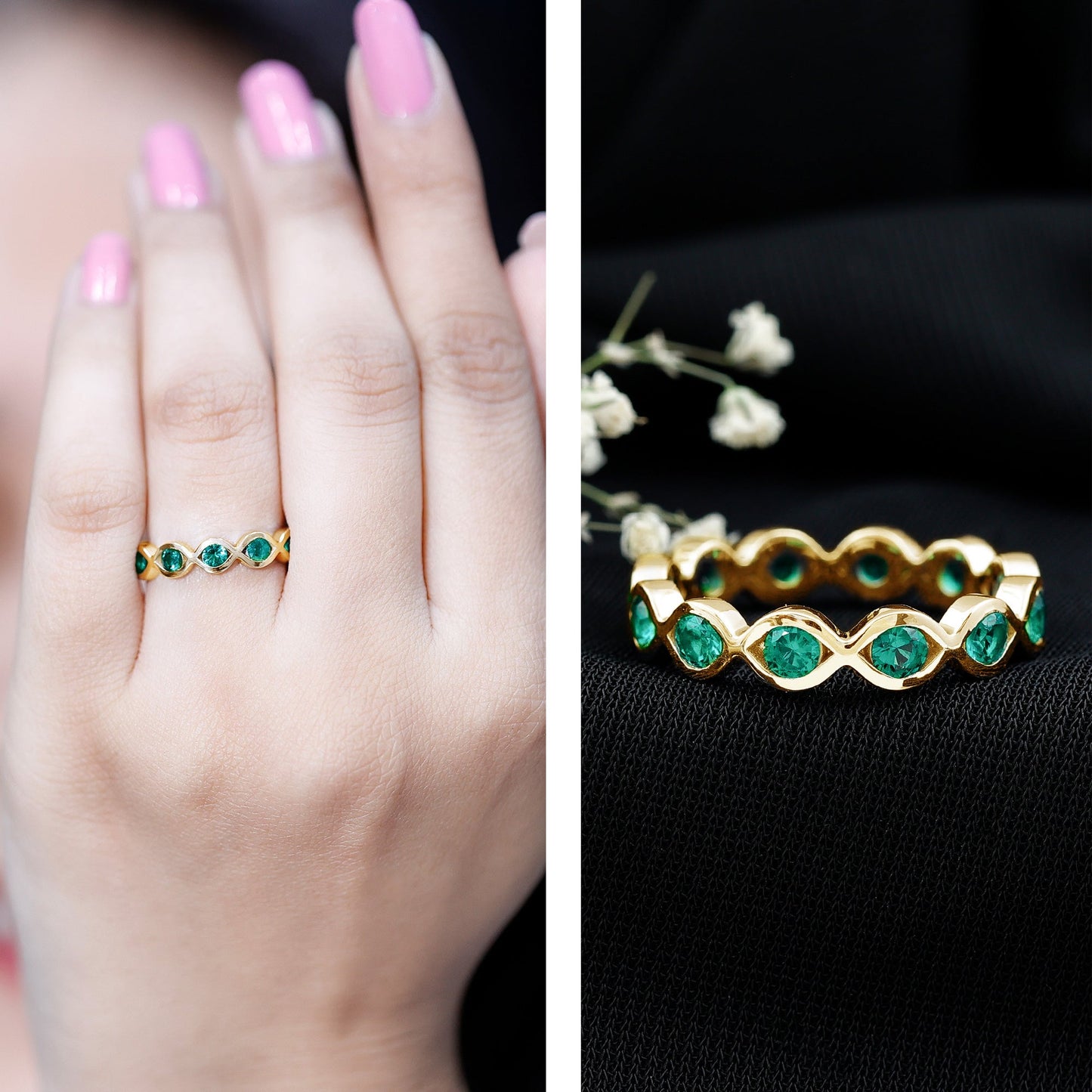 Certified Lab Grown Emerald Infinity Twisted Eternity Ring