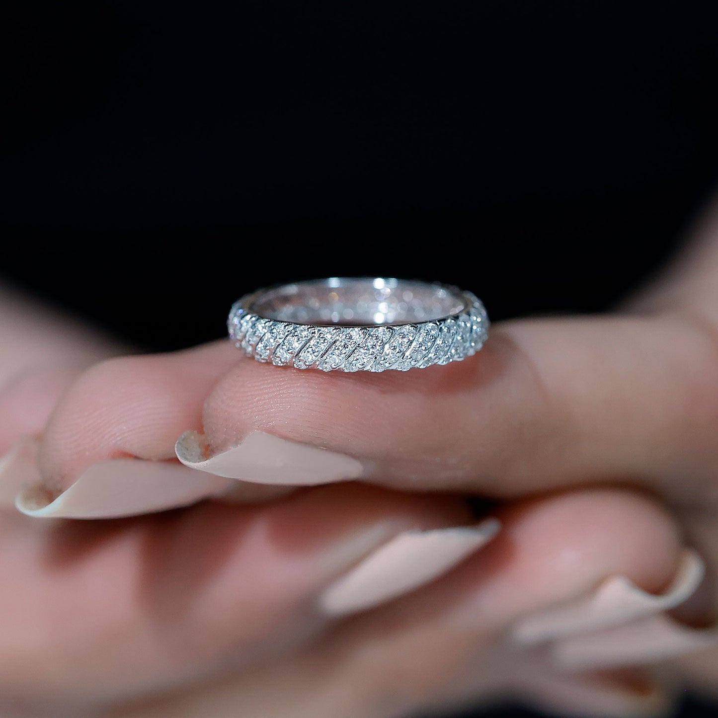 Elegant Moissanite Wedding Band Ring With Certificate