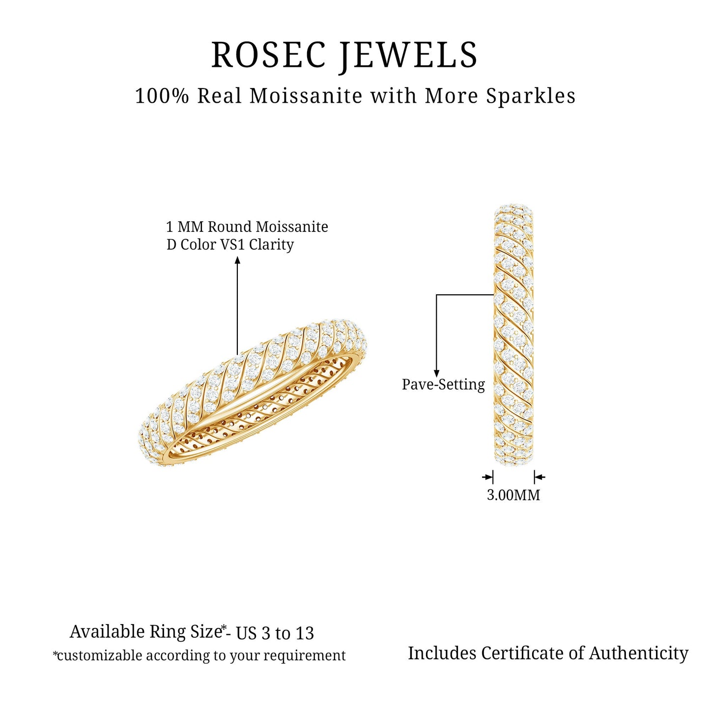 Elegant Moissanite Wedding Band Ring With Certificate
